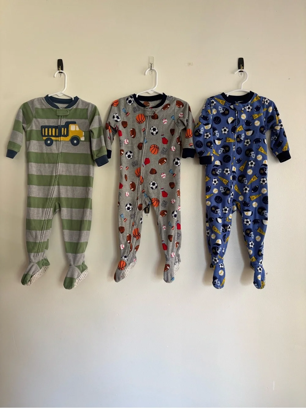 Carters 18 month fleece winter Grey Sports Print One-Piece Footed Pajamas